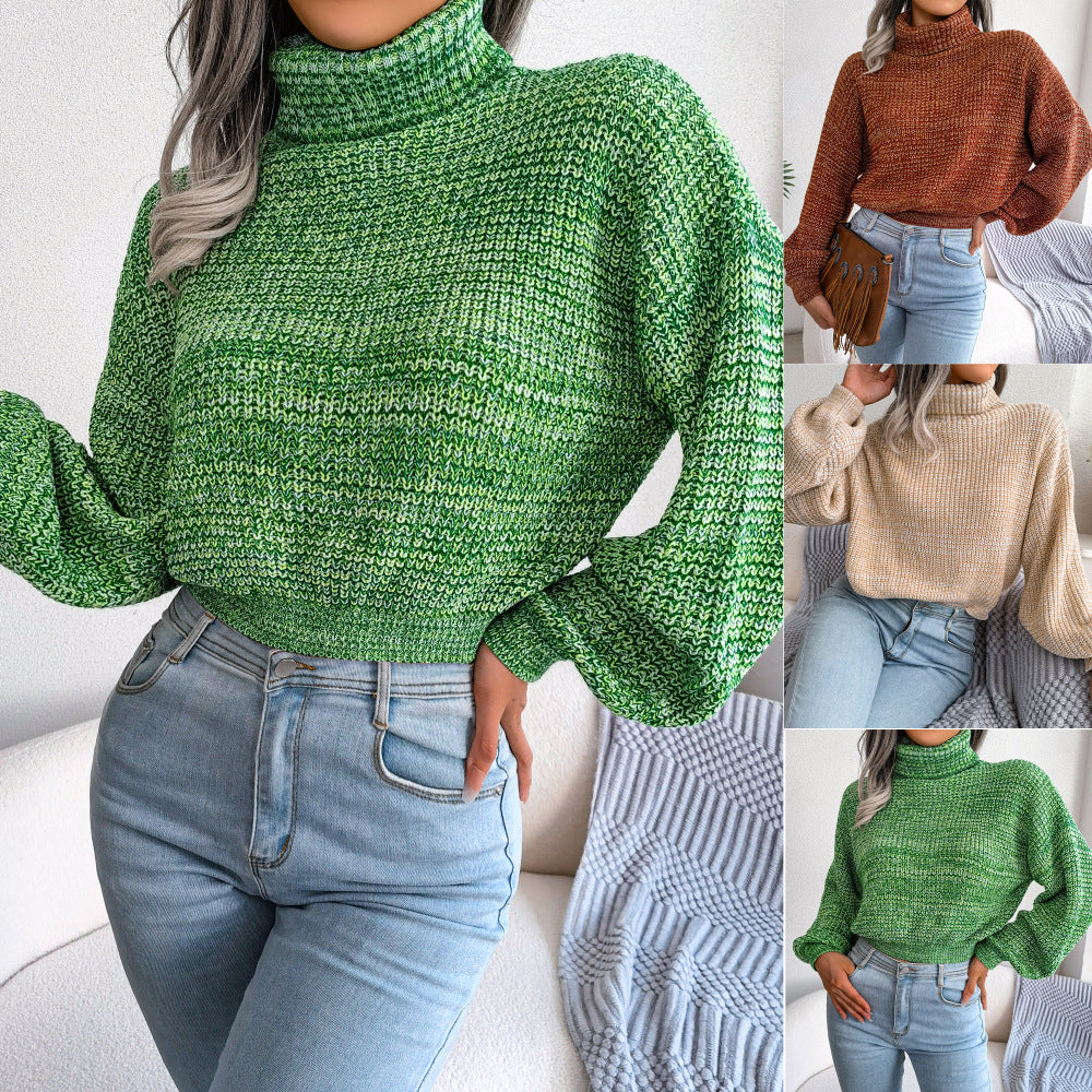 Lantern Sleeve Knit Turtleneck Sweater