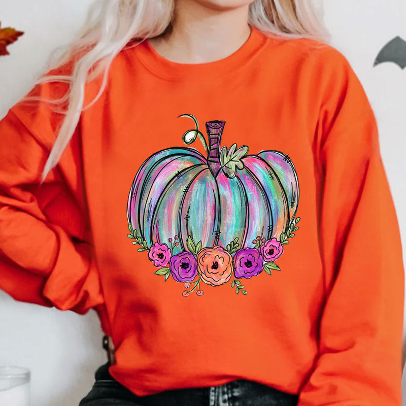 Painted Pumpkin Floral Garland Sweatshirt