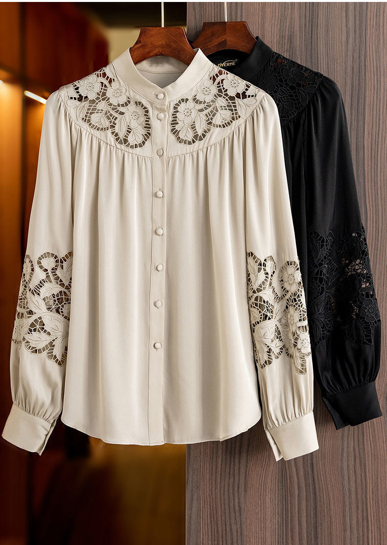 Lace Button Down Long Sleeve Top