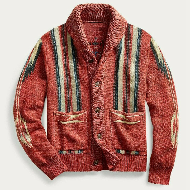 Men's Aztec Western Knitwear Sweater Button-down Cardigan