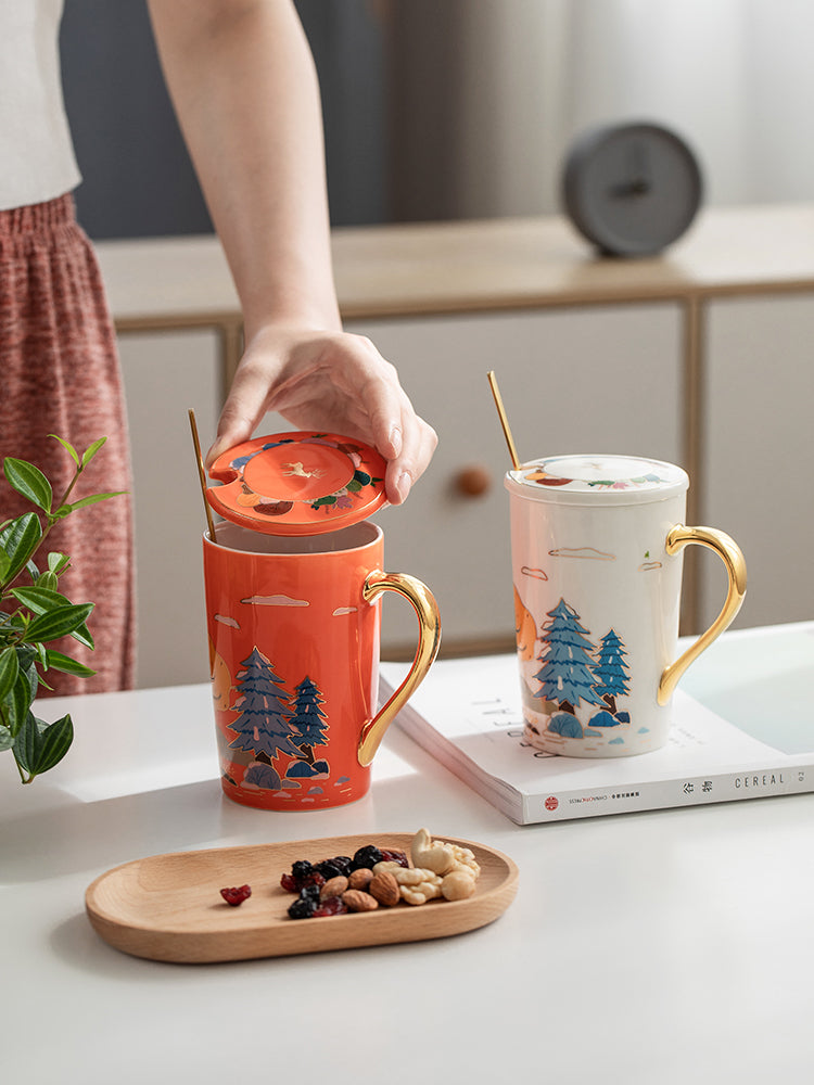 Four Seasons Ceramic Mug with Spoon