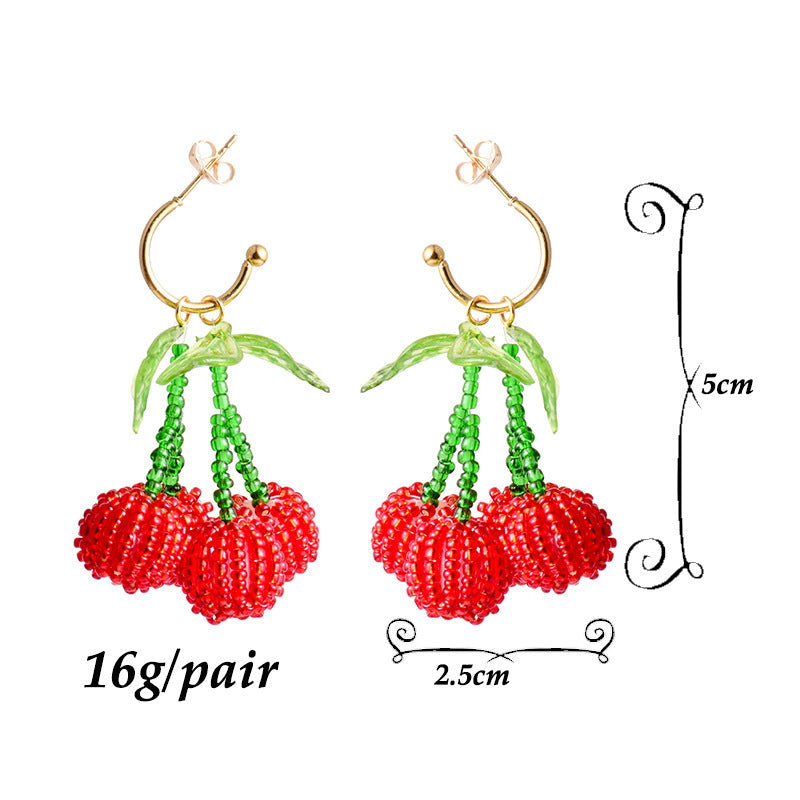 Cherry Beaded Tassel Dangle Earrings