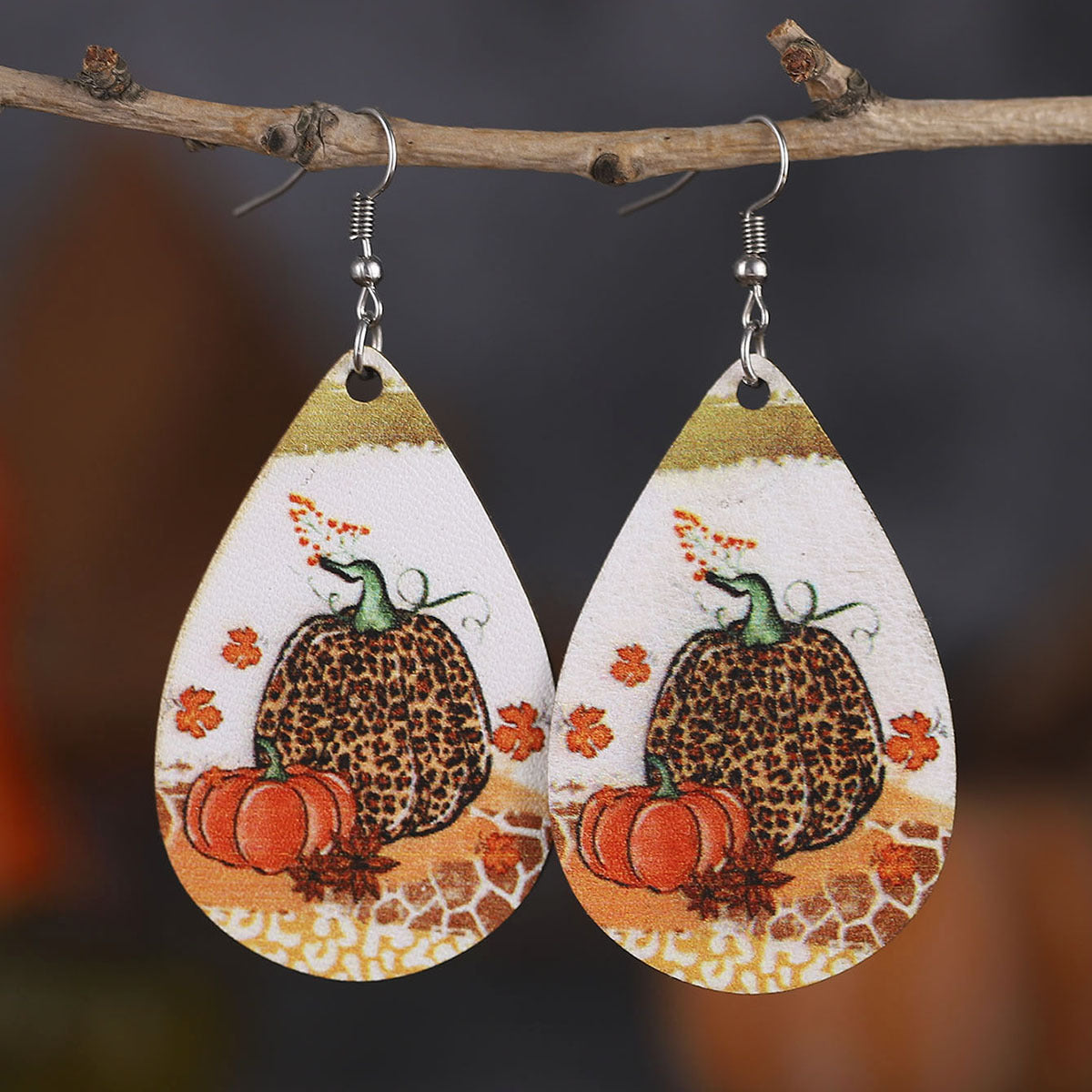 Leopard Print Pumpkin Leather Earrings