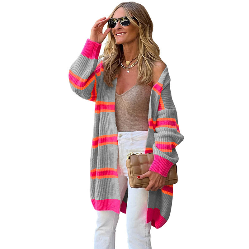 Striped Colorblock Cardigan Sweater