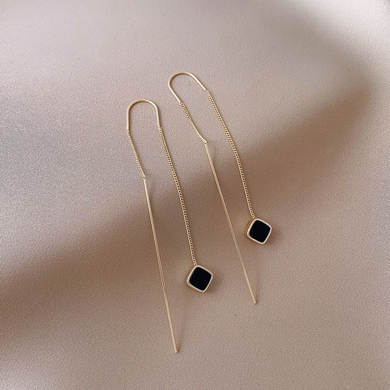 Black Diamond Threader Earrings