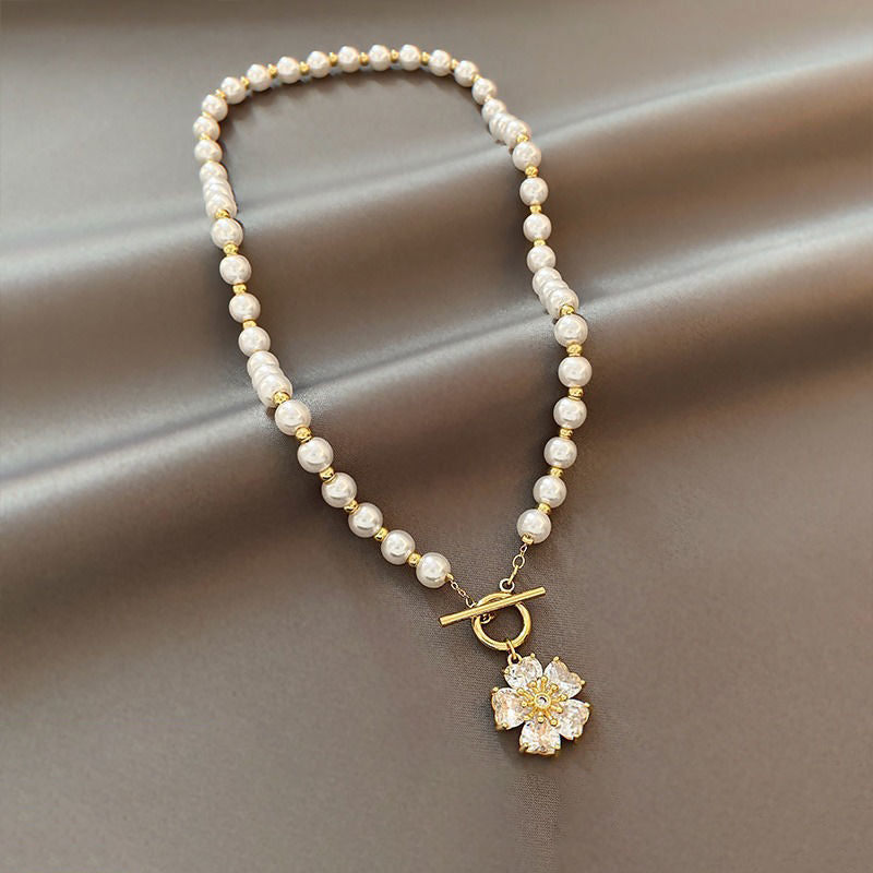 Flower Pendant and Pearl Necklace