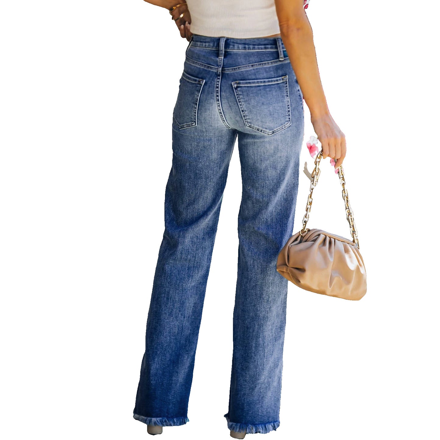 Mid-rise Hipster Straight Leg Bootcut Raw Hem Jeans