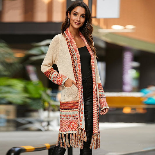 Multicolor Aztec Tassel Knit Cardigan