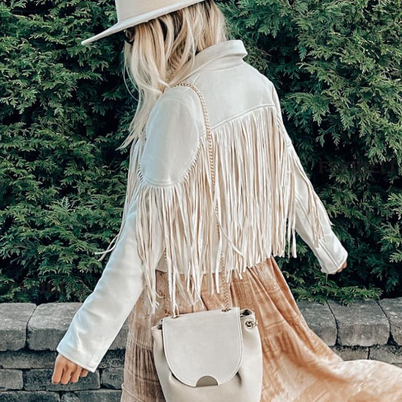 Faux Suede Tassel Fringe Jacket