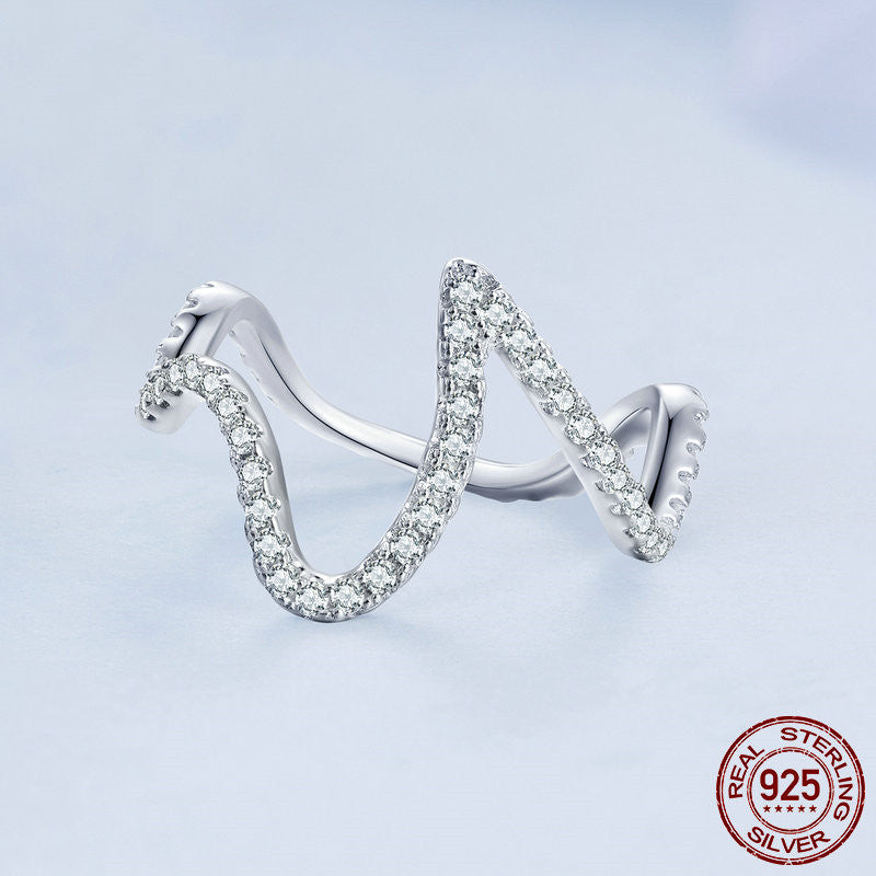 Silver Zircon Wave Ring