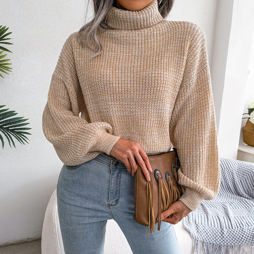 Lantern Sleeve Knit Turtleneck Sweater