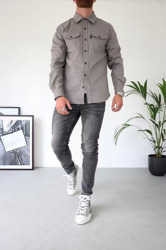 Men's Slim Fit Solid Color Button Down Long Sleeve Shirt